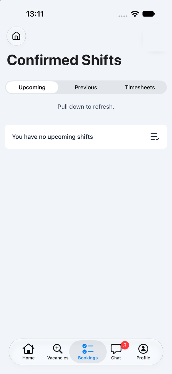 The Bookings tab showing Confirmed Shifts