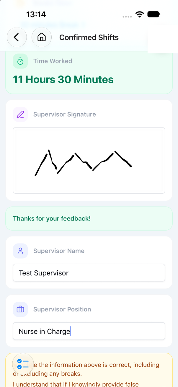 The timesheet form with the supervisor signature and details filled in